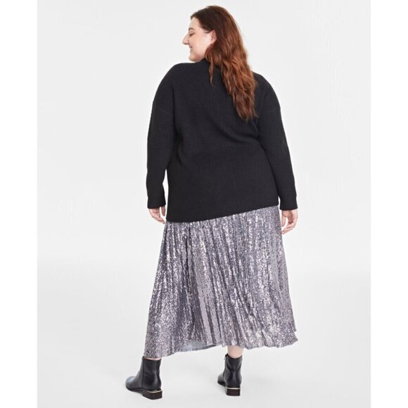 ON 34TH Plus Size Long Patch Chunky Knit Pocket Black Cardigan NWT - Picture 2 of 7